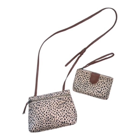 Tan & Black Dalmatian Shoulder Bag and Clutch Wallet Set of 2 - Picture 1 of 15